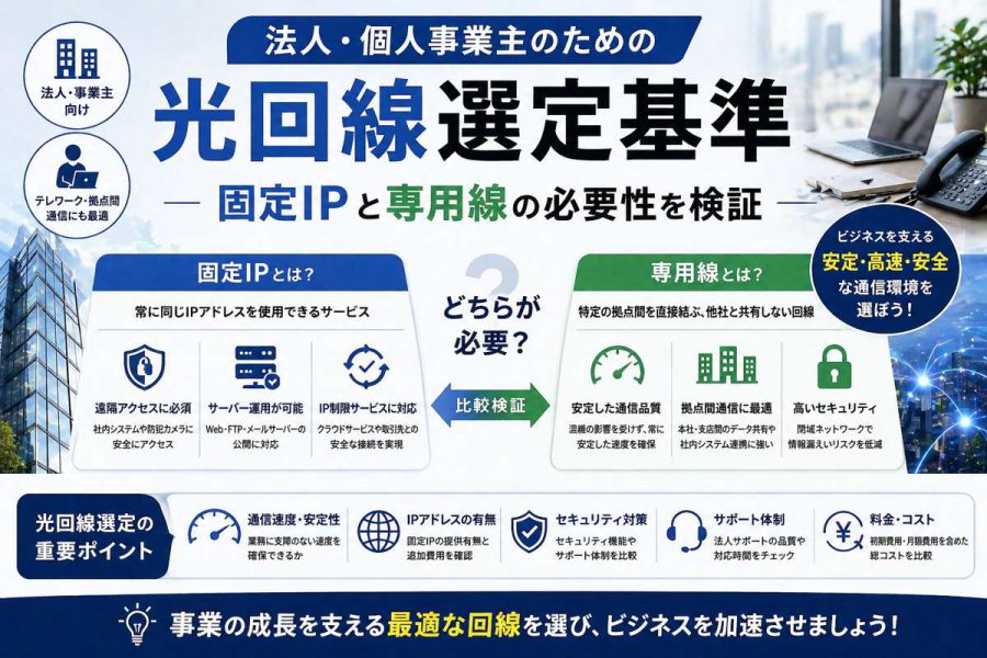 法人・個人事業主のための光回線選定基準|固定IPと専用線の必要性を検証