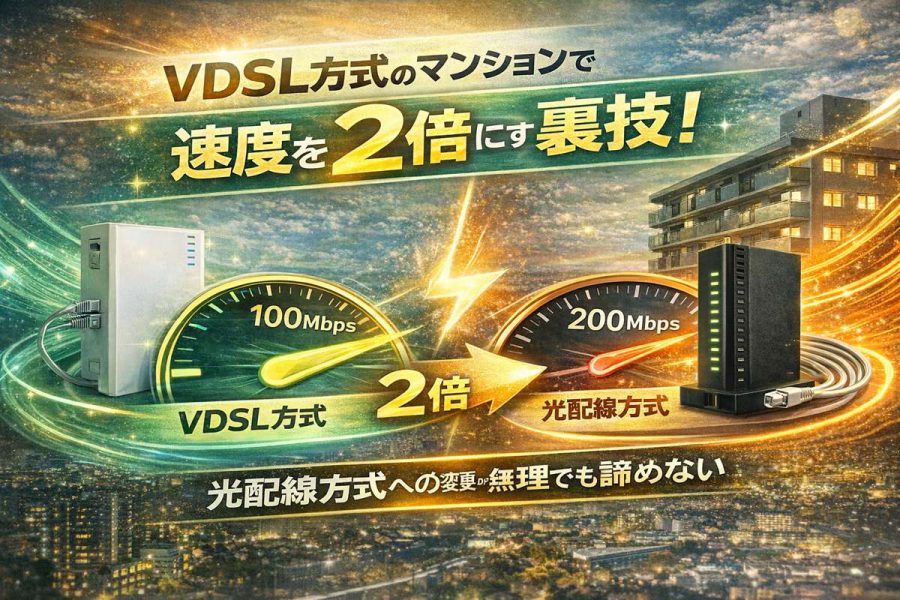 VDSL方式のマンションで速度を2倍にする裏技!光配線方式への変更が無理でも諦めない改善策