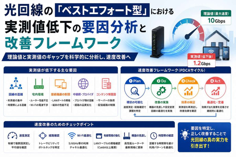 光回線の「ベストエフォート型」における実測値低下の要因分析と改善フレームワーク
