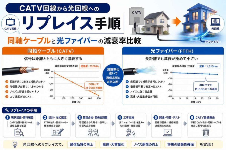 CATV回線から光回線へのリプレイス手順|同軸ケーブルと光ファイバーの減衰率比較