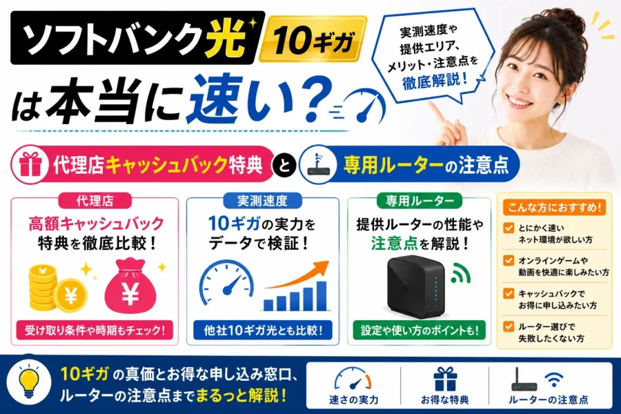 ソフトバンク光 10ギガは本当に速い?代理店キャッシュバック特典と専用ルーターの注意点